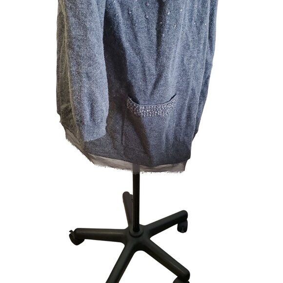 Halogen XL Gray Jem Beaded Open-Front Cardigan Sweater Pockets Wool Blend - Picture 9 of 14